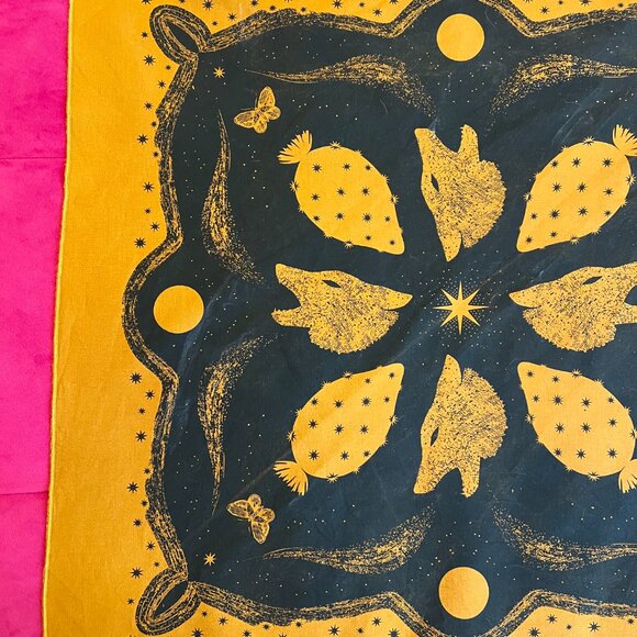 Beautiful Desert-Inspired Orange Western Bandana w/ Wolf Cactus Butterfly Moon - Picture 3 of 3